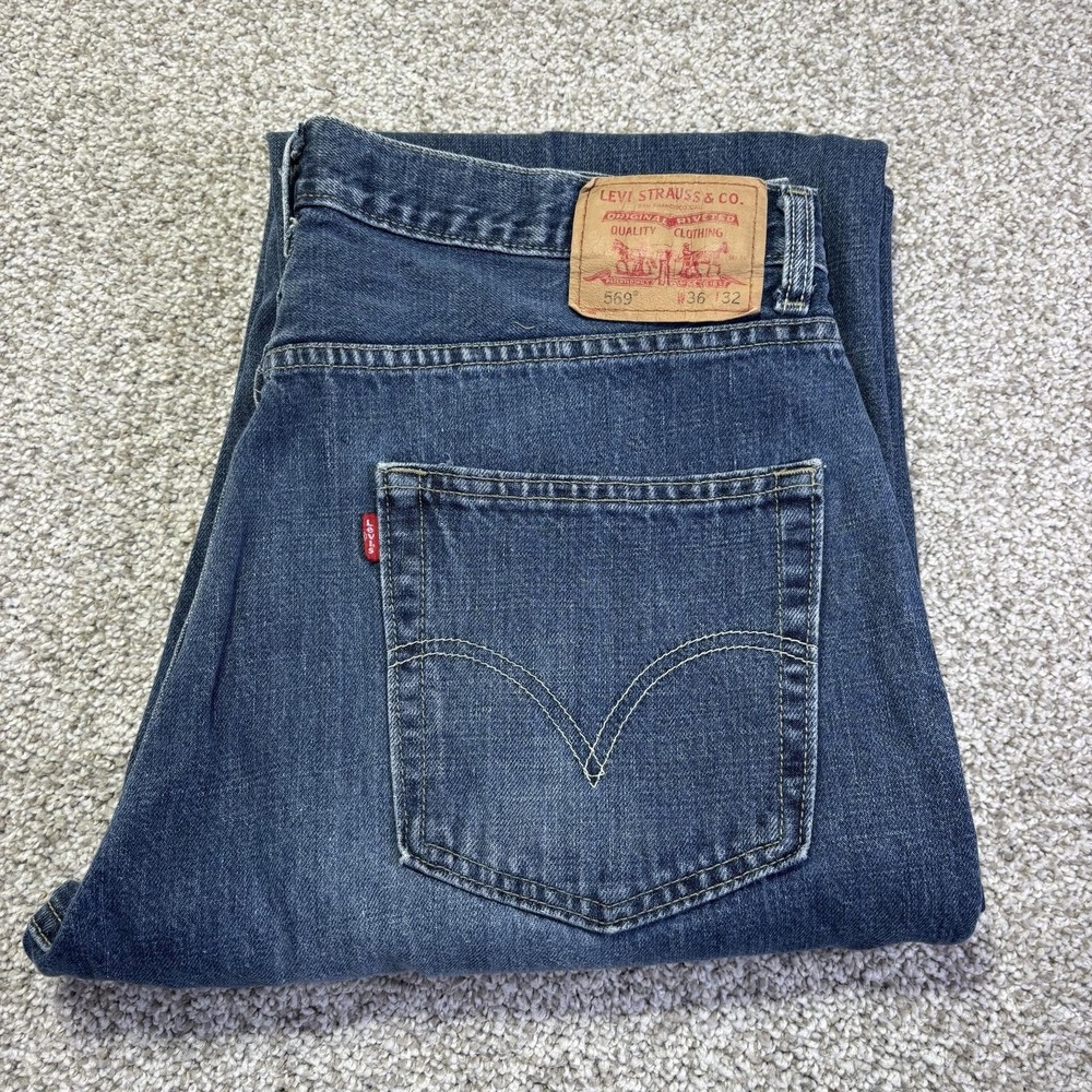 Levis 569 Jeans Mens 36x32 Blue Medium Wash Relaxed Straight Denim 005690675